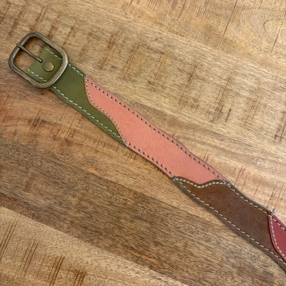 Vintage Lucky Brand Y2K Patchwork Leather Belt Womens M Boho Western Eclectic